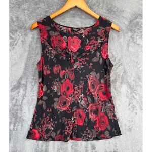 Talbots Silk Tank Top Women 12 Black Red Floral Whimsigoth Feminine Dark Romance